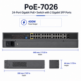 UltraPoE PoE-7026 400W dimensions 440 by 200 by 44 mm on pure white background