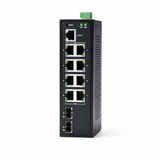 UltraPoE PoE-7210-8I managed industrial PoE switch with 8 Gigabit PoE ports, 2 SFP uplinks and console port on pure white background