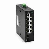 UltraPoE PoE-7210-8I managed industrial Gigabit PoE switch front-left view on pure white background