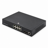 UltraPoE PoE-7210-8P managed PoE+ switch angle view with dual SFP on pure white background
