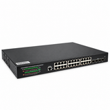 UltraPoE POE-7328-24T 24-port Layer 3 managed PoE++ switch with four 10G SFP+ ports on pure white background