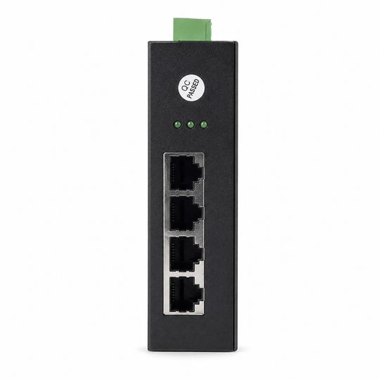 UltraPoE PoE-N912-2SL48 solar industrial 2-channel Gigabit PoE injector with four RJ45 ports and dual DC input on pure white background