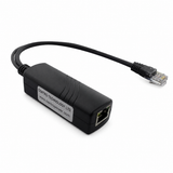UltraPoE PoE-S901 12V PoE splitter side view with integrated Ethernet cable on pure white background