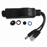 UltraPoE PoE-S901 12V waterproof PoE splitter with connector sealing components on pure white background
