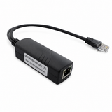 UltraPoE PoE-S901-5V 2A active PoE splitter side view with integrated Ethernet cable on pure white background