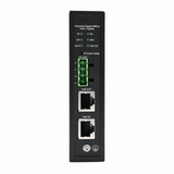 UltraPoE PoE-S931-90W industrial 90W IEEE 802.3bt PoE++ splitter front panel with DC terminal and dual RJ45 ports on pure white