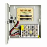 PS-DC10A09E interior showing nine PTC protected outputs and LED indicators