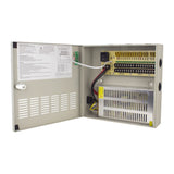 UltraPoE PS-DC20A18UPC 18-channel UL-listed 12V CCTV power supply box open interior