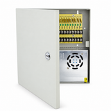 UltraPoE PS-DC30A18E 18-channel 12V CCTV power supply box, partially open hero view