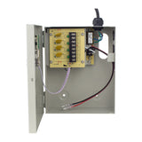 UltraPoE PS-DC5A04B UPS power supply interior with AC input and battery connection leads