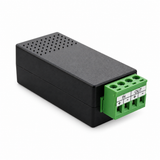 UltraPoE PS-DD1000 8-28V to 12V DC-DC converter with green IN OUT screw terminal, hero view