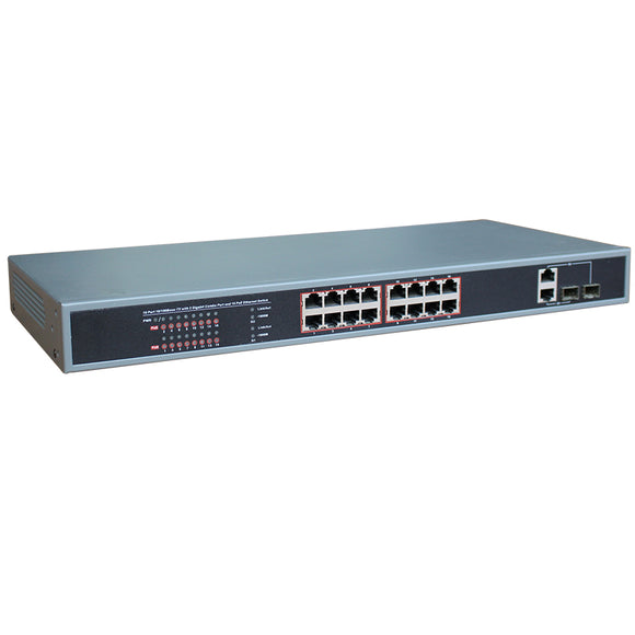 16 Port PoE Ethernet Switch 10/100 Base-TX with 2 Gigabit Combo Port(PoE-6018)