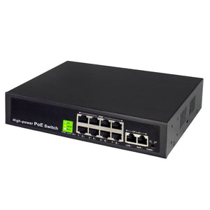 8 Port PoE+ Switch (8 PoE+ Ports | 2 10/100M Uplink Port) – 125W – 802.3at 150W, Extend function to 250M